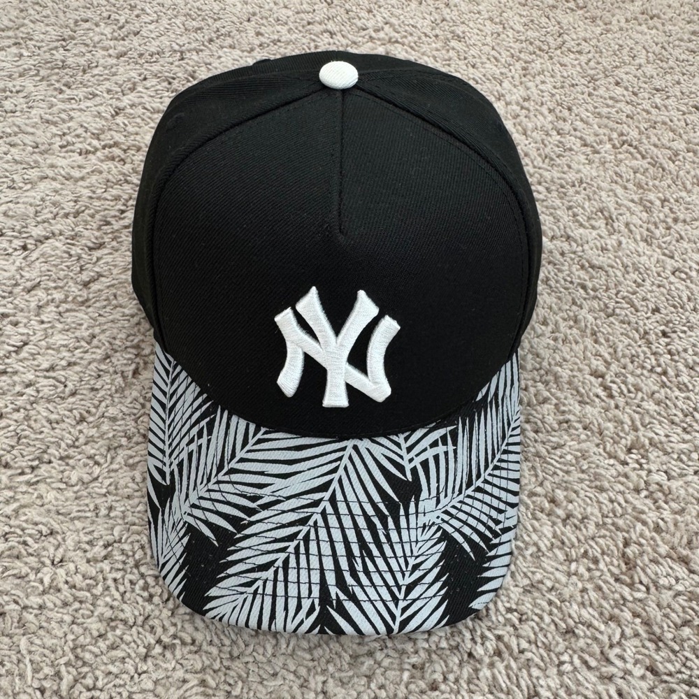 New York Yankees Hat Mitchell Ness Black Gray Palm Leaf‎ Snapback Pro Pinch Cap - Picture 8 of 9